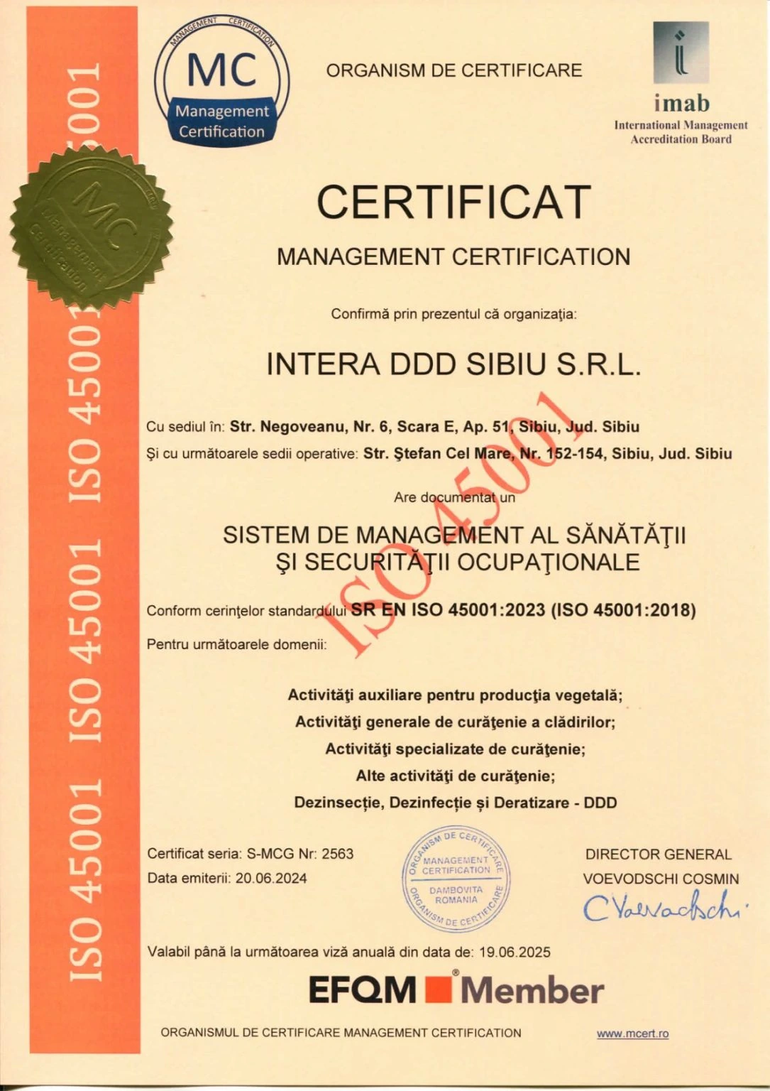 Certificat ISO 45001 – Sănătate și Securitate în Muncă