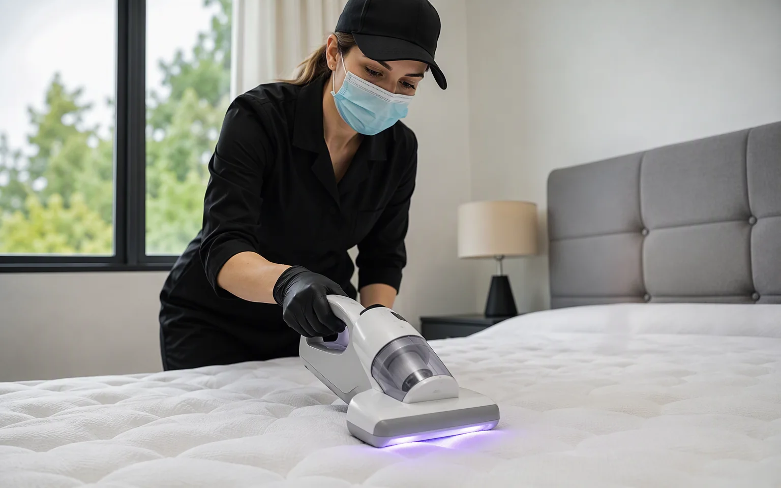 Igienizare saltea la domiciliu în Sibiu cu aspirator de saltele cu lampă UV-C — sterilizare UV inclusă în preț
