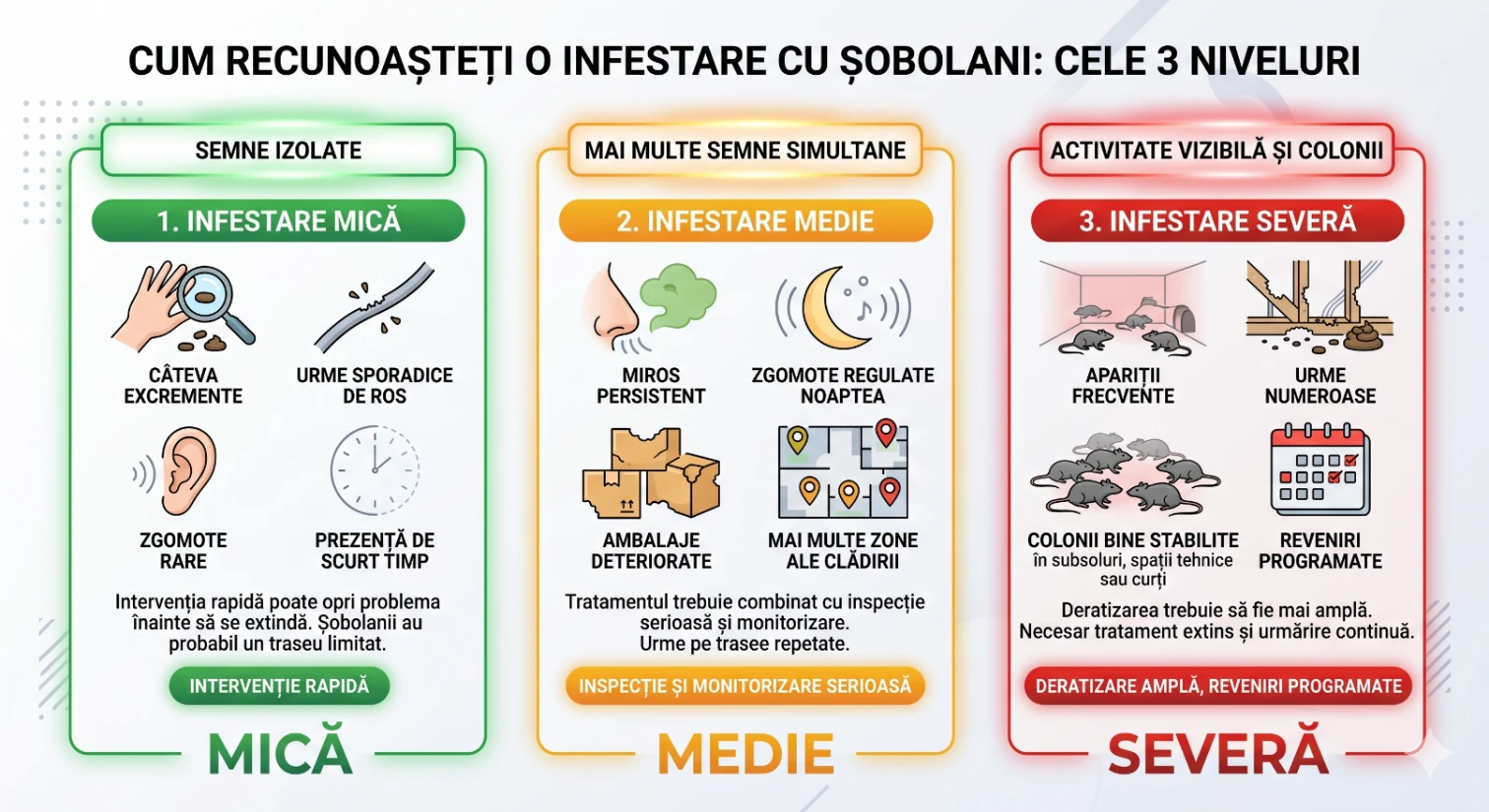Cele trei niveluri ale unei infestări cu șobolani: mică, medie și severă