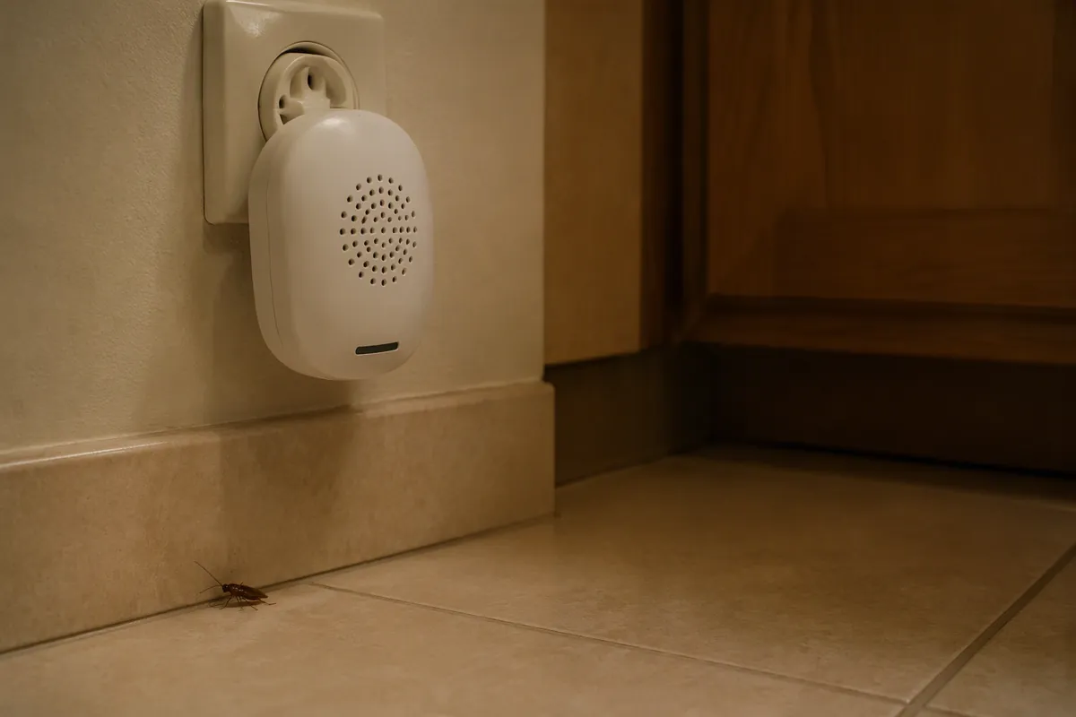 Aparat ultrasonic de priză într-o bucătărie unde activitatea gândacilor continuă